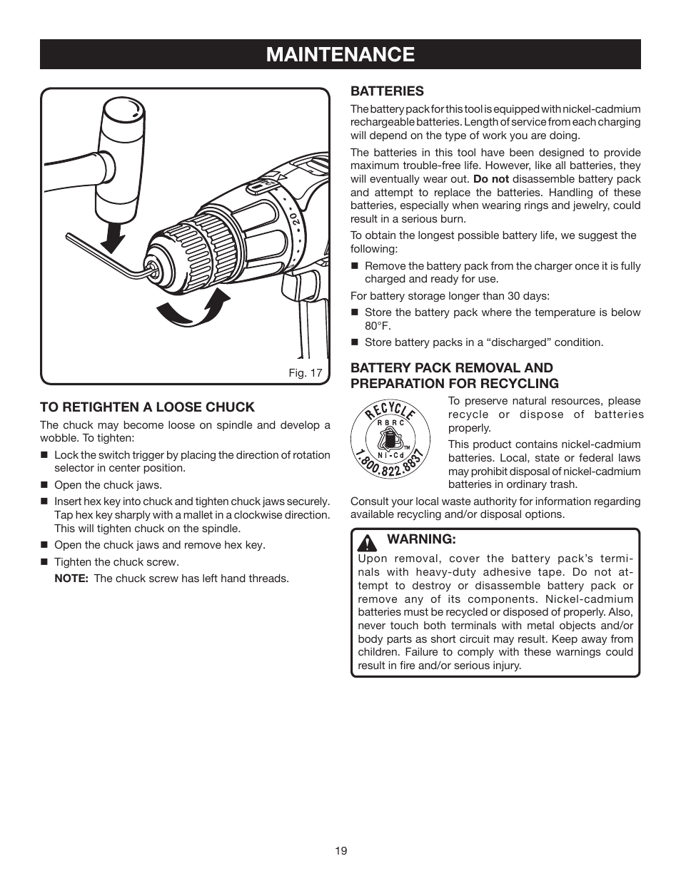 Maintenance | Ryobi P200 User Manual | Page 19 / 20