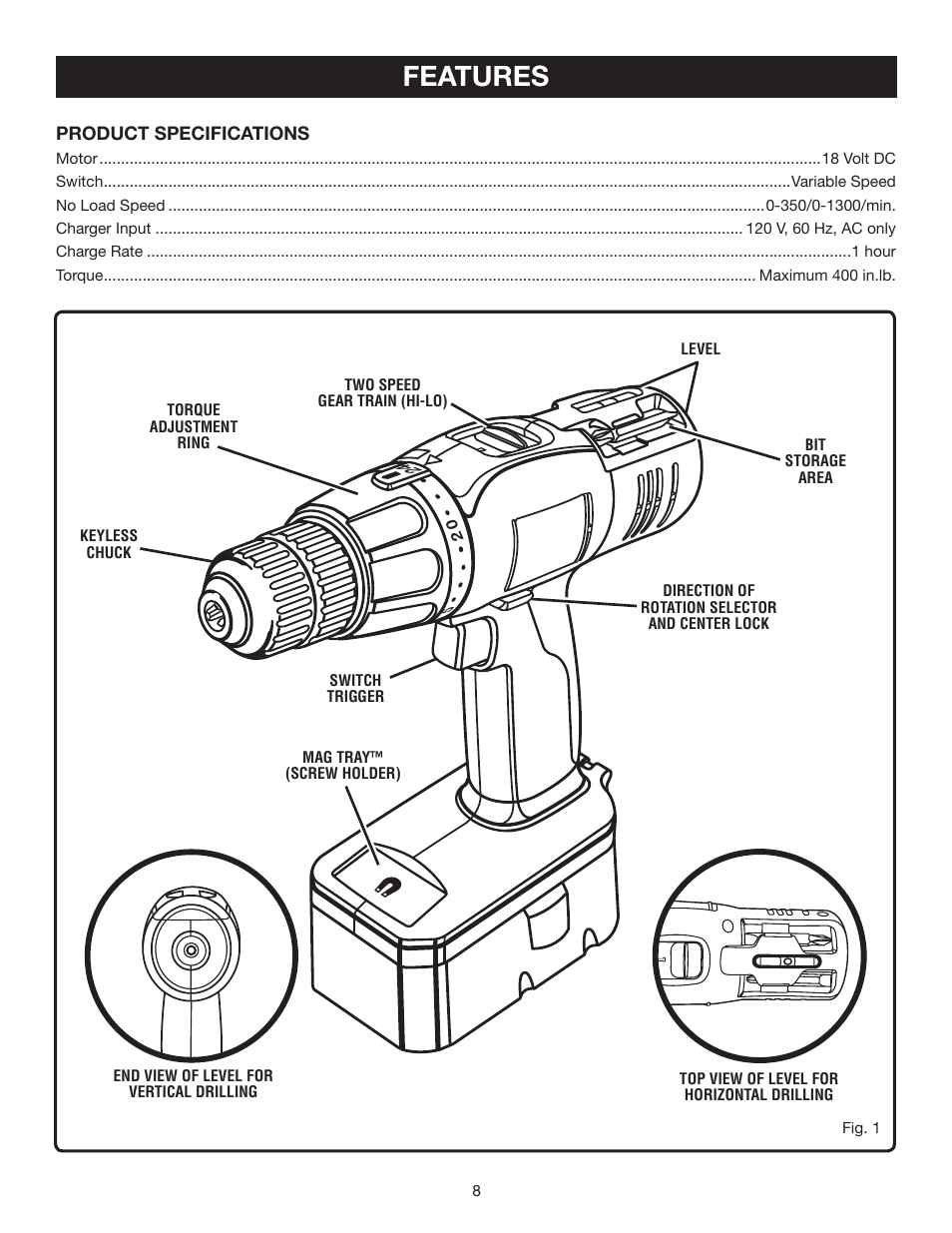 Features | Ryobi P200 User Manual | Page 8 / 20