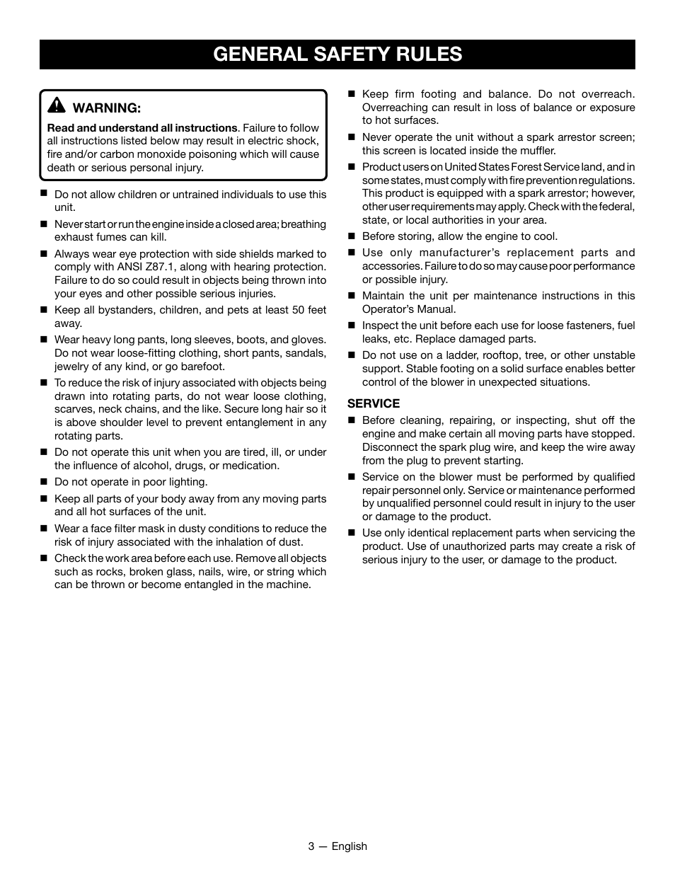 General safety rules | Ryobi RY09800 User Manual | Page 4 / 45