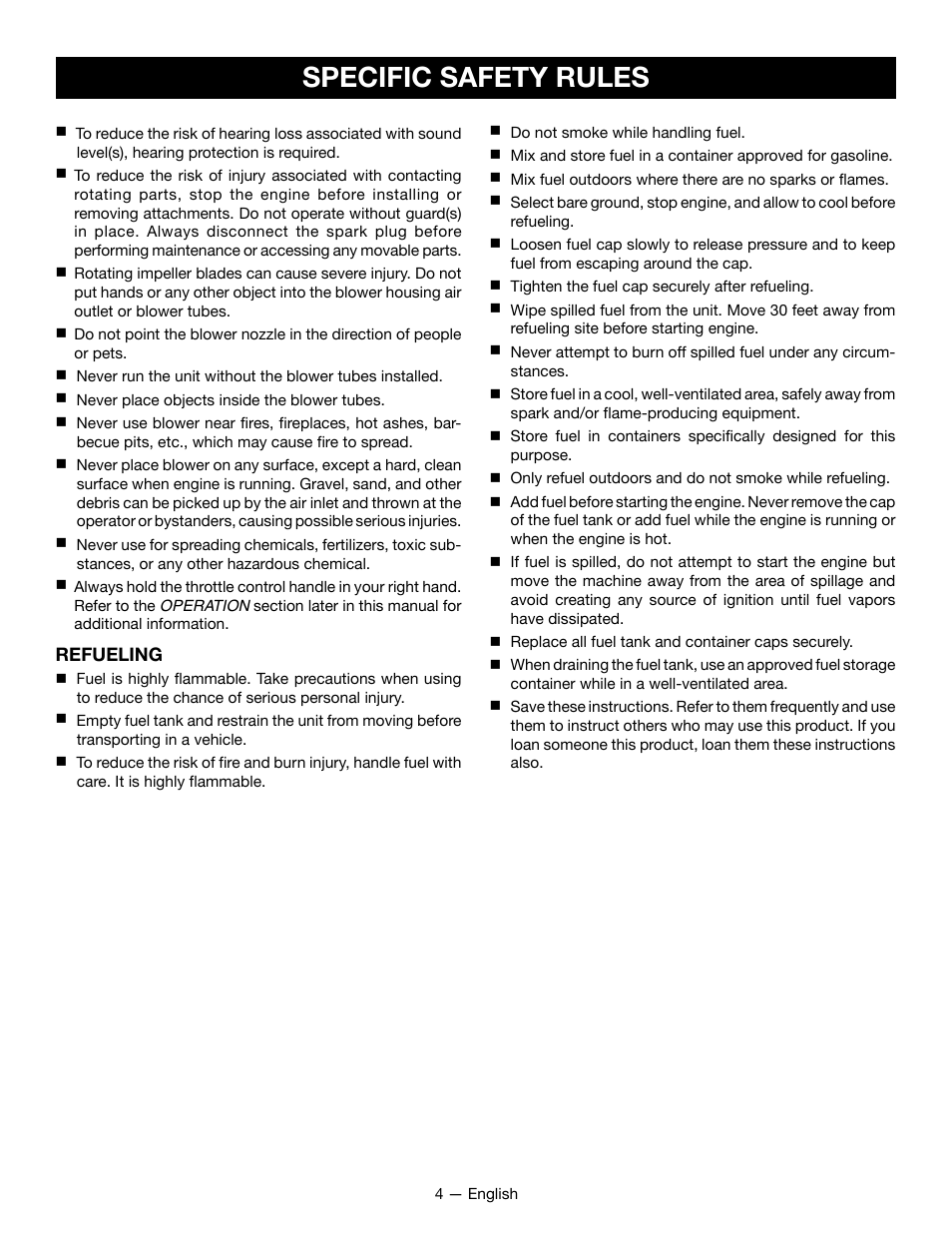 Specific safety rules | Ryobi RY09800 User Manual | Page 5 / 45