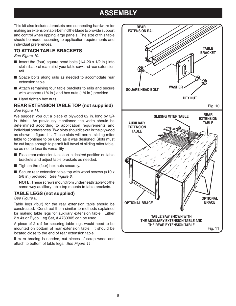 Assembly | Ryobi 4730301 User Manual | Page 8 / 10