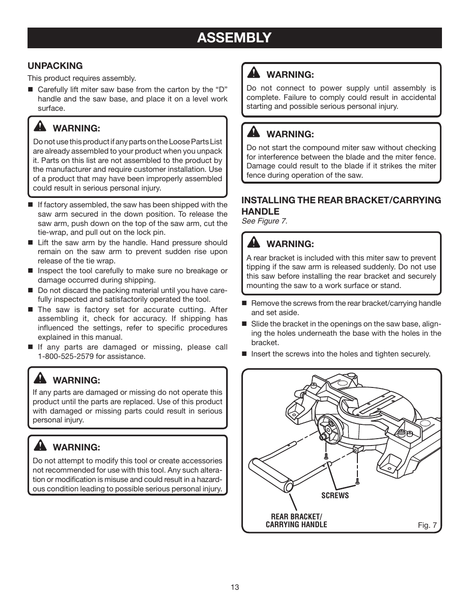 Assembly | Ryobi 7-1/4 in Compound Miter Saw TS1141 User Manual | Page 13 / 32