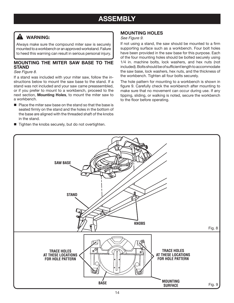 Assembly | Ryobi 7-1/4 in Compound Miter Saw TS1141 User Manual | Page 14 / 32