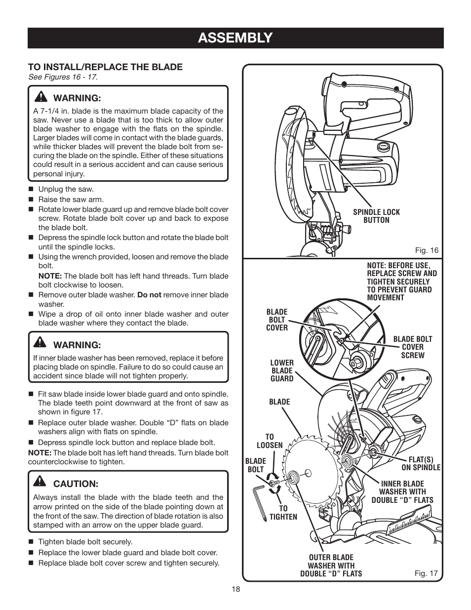 Assembly | Ryobi 7-1/4 in Compound Miter Saw TS1141 User Manual | Page 18 / 32