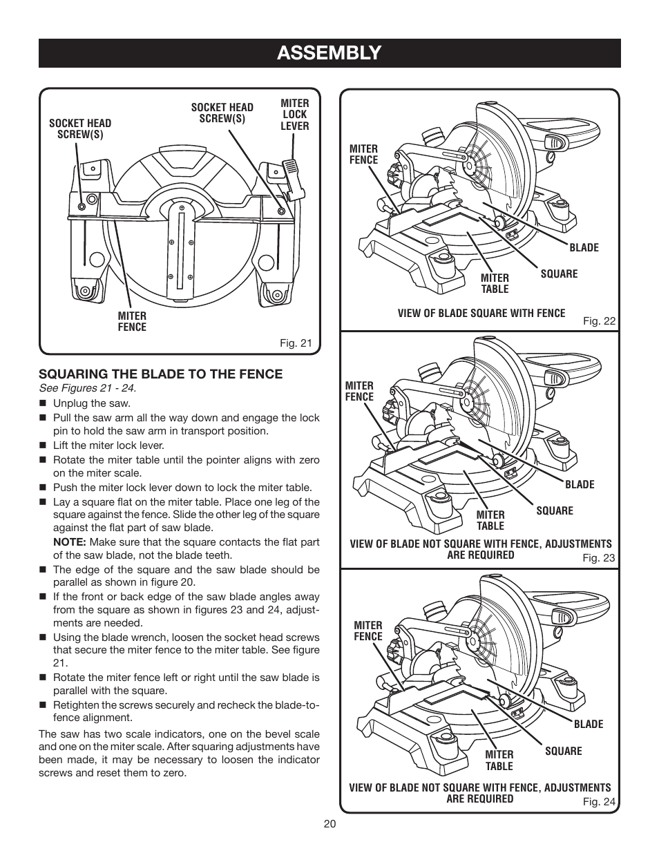 Assembly | Ryobi 7-1/4 in Compound Miter Saw TS1141 User Manual | Page 20 / 32