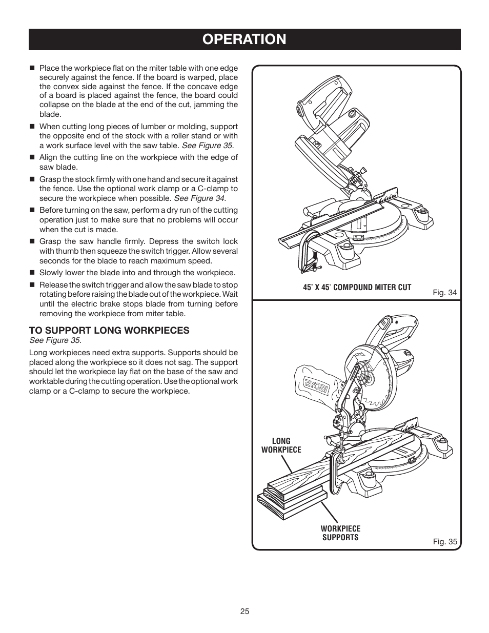 Operation | Ryobi 7-1/4 in Compound Miter Saw TS1141 User Manual | Page 25 / 32