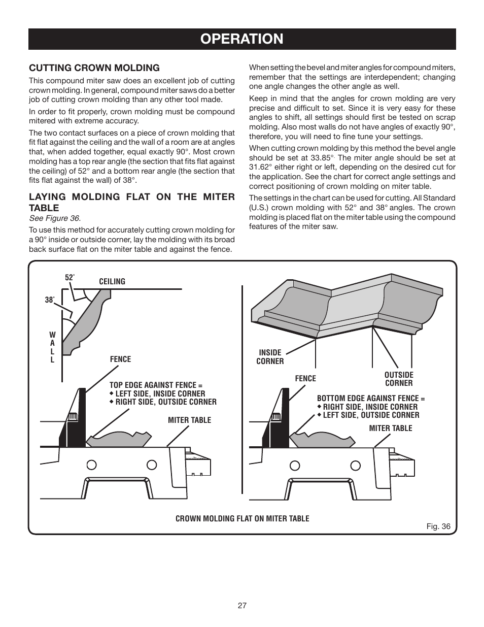 Operation | Ryobi 7-1/4 in Compound Miter Saw TS1141 User Manual | Page 27 / 32