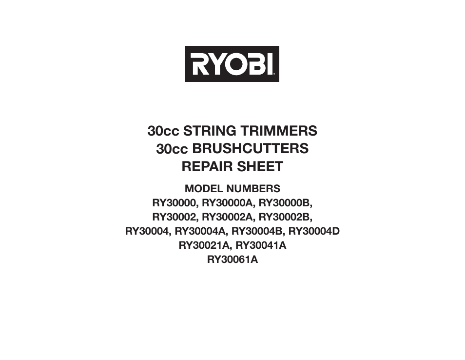 Ryobi RY30002B User Manual | 6 pages