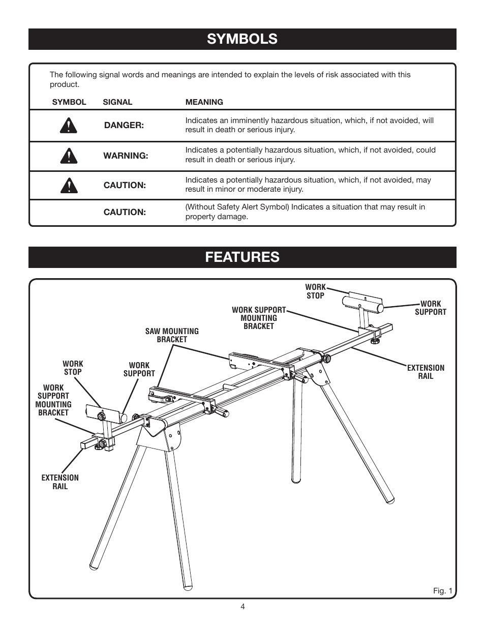 Symbols features | Ryobi A18MS01 User Manual | Page 4 / 12