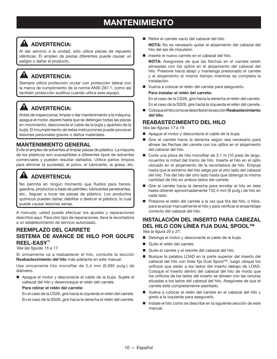 Mantenimiento | Ryobi CS26 RY28020 User Manual | Page 42 / 48