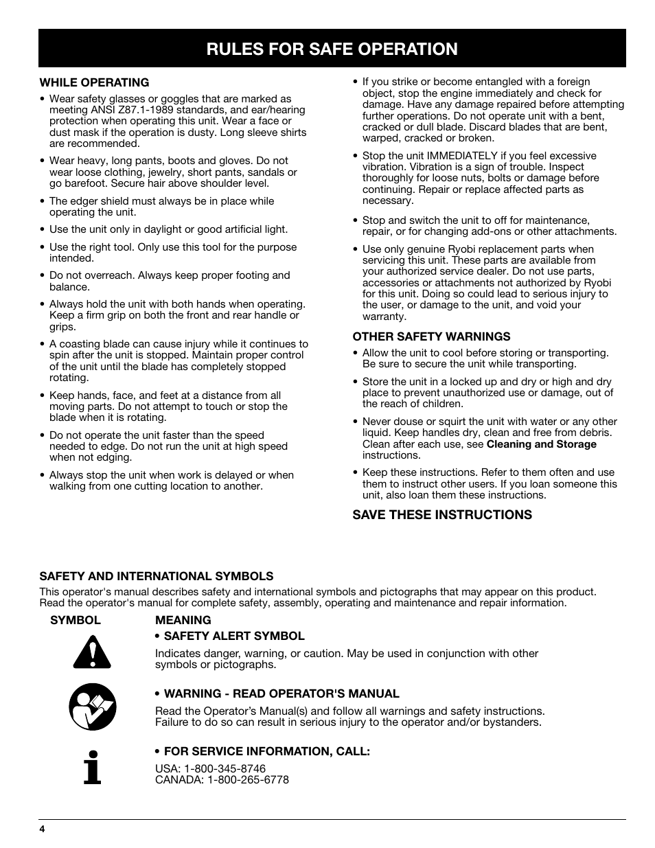 Rules for safe operation | Ryobi LE720r User Manual | Page 4 / 10