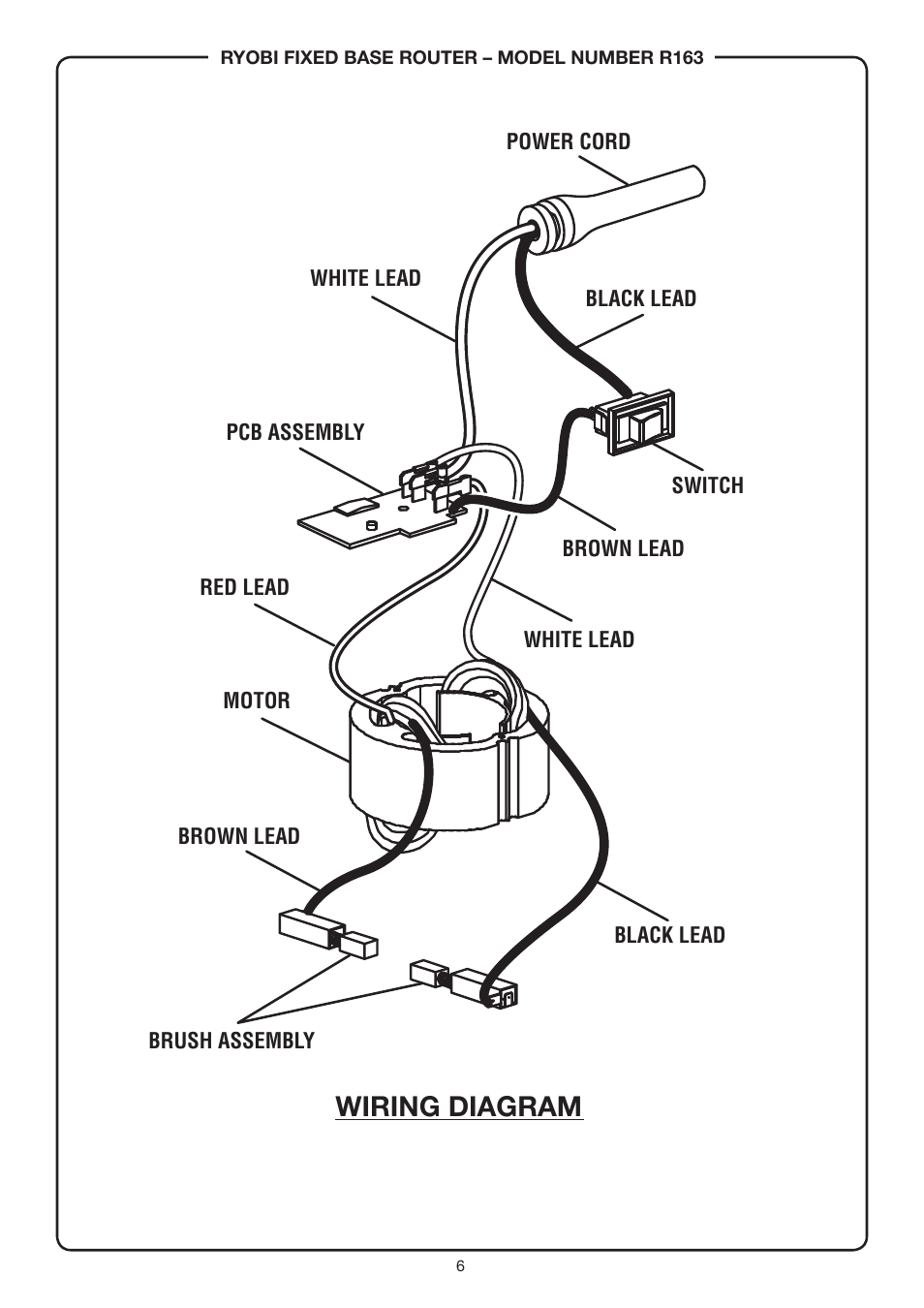 Wiring diagram | Ryobi r163 User Manual | Page 6 / 6