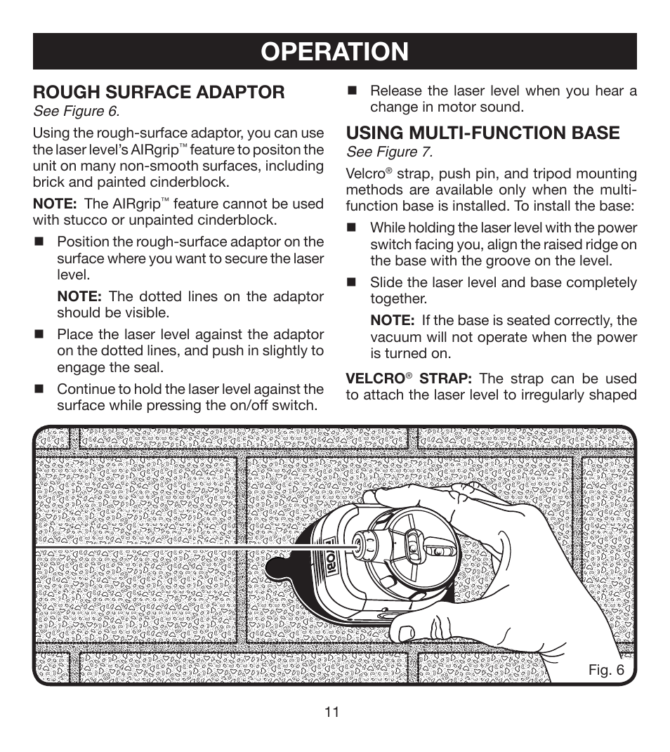 Operation, Rough surface adaptor, Using multi-function base | Ryobi ELL0001 User Manual | Page 11 / 18