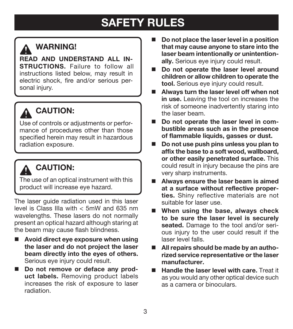 Safety rules, Warning, Caution | Ryobi ELL0001 User Manual | Page 3 / 18