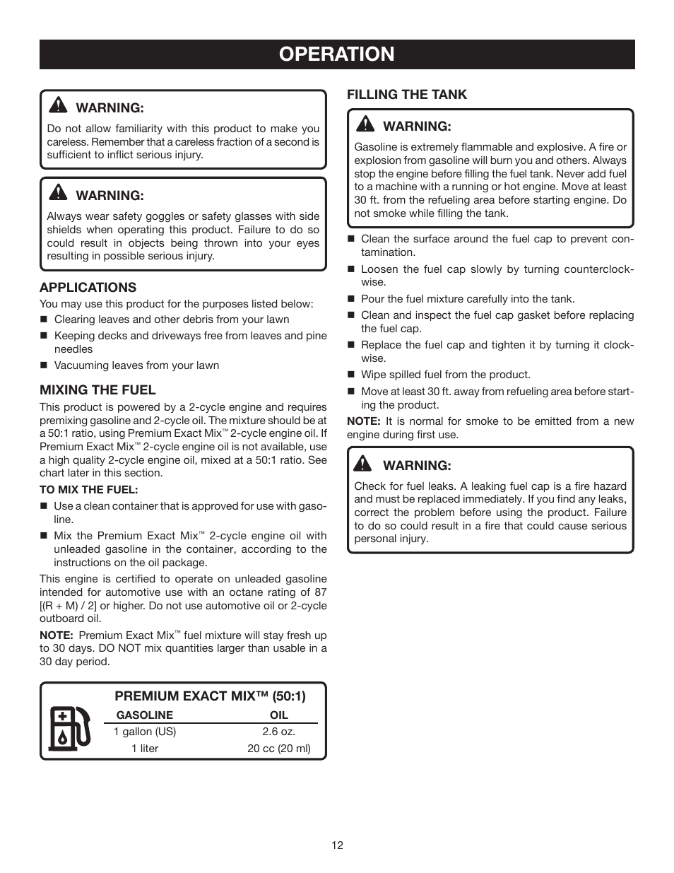 Operation | Ryobi RY08554 User Manual | Page 12 / 22