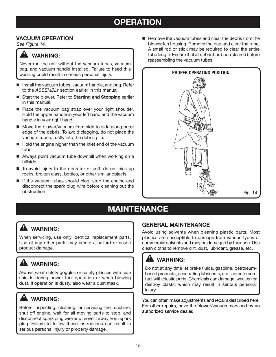 Operation maintenance | Ryobi RY08554 User Manual | Page 15 / 22