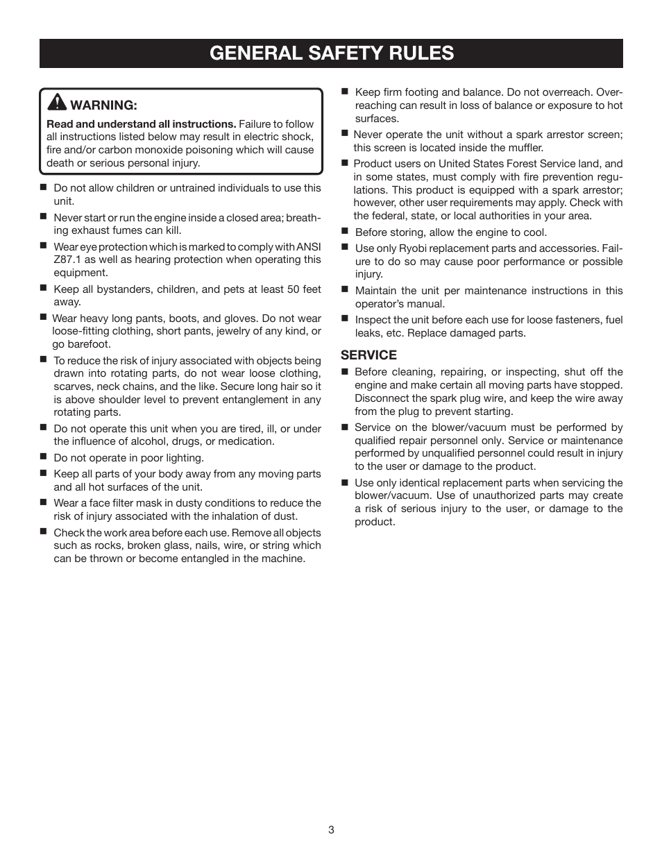 General safety rules | Ryobi RY08554 User Manual | Page 3 / 22