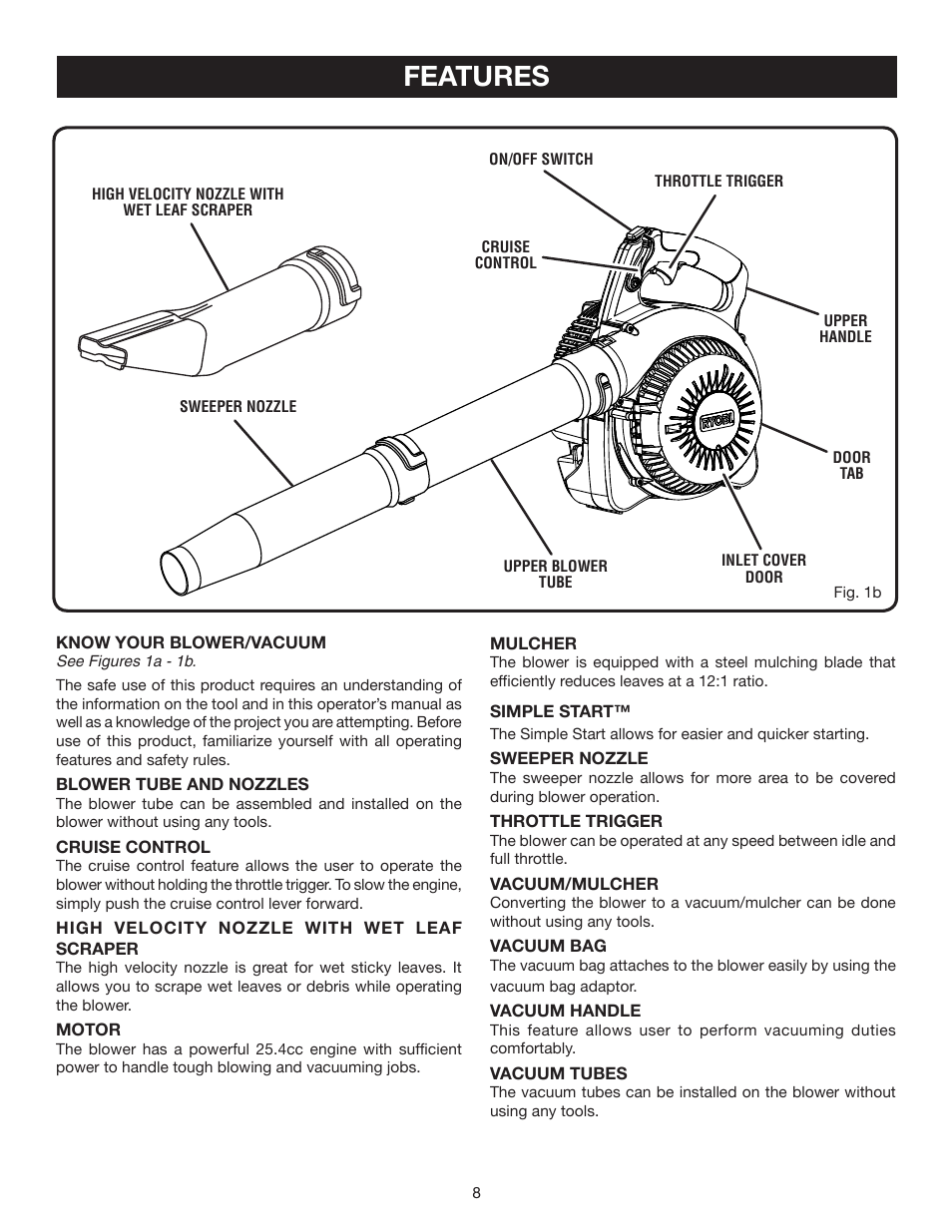 Features | Ryobi RY08554 User Manual | Page 8 / 22