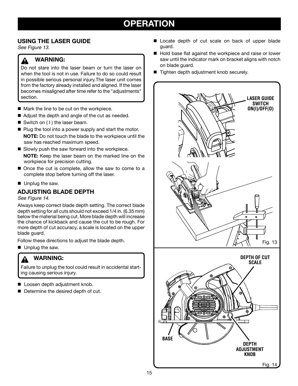Operation | Ryobi csb140lz User Manual | Page 15 / 24
