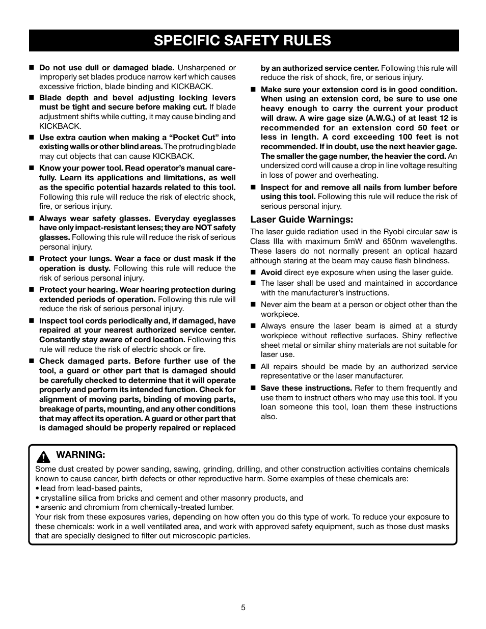 Specific safety rules | Ryobi csb140lz User Manual | Page 5 / 24