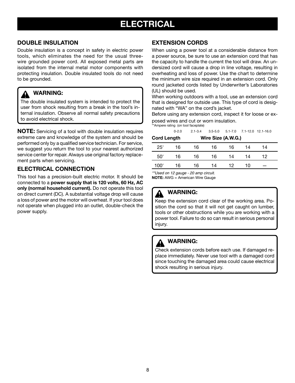 Electrical | Ryobi csb140lz User Manual | Page 8 / 24