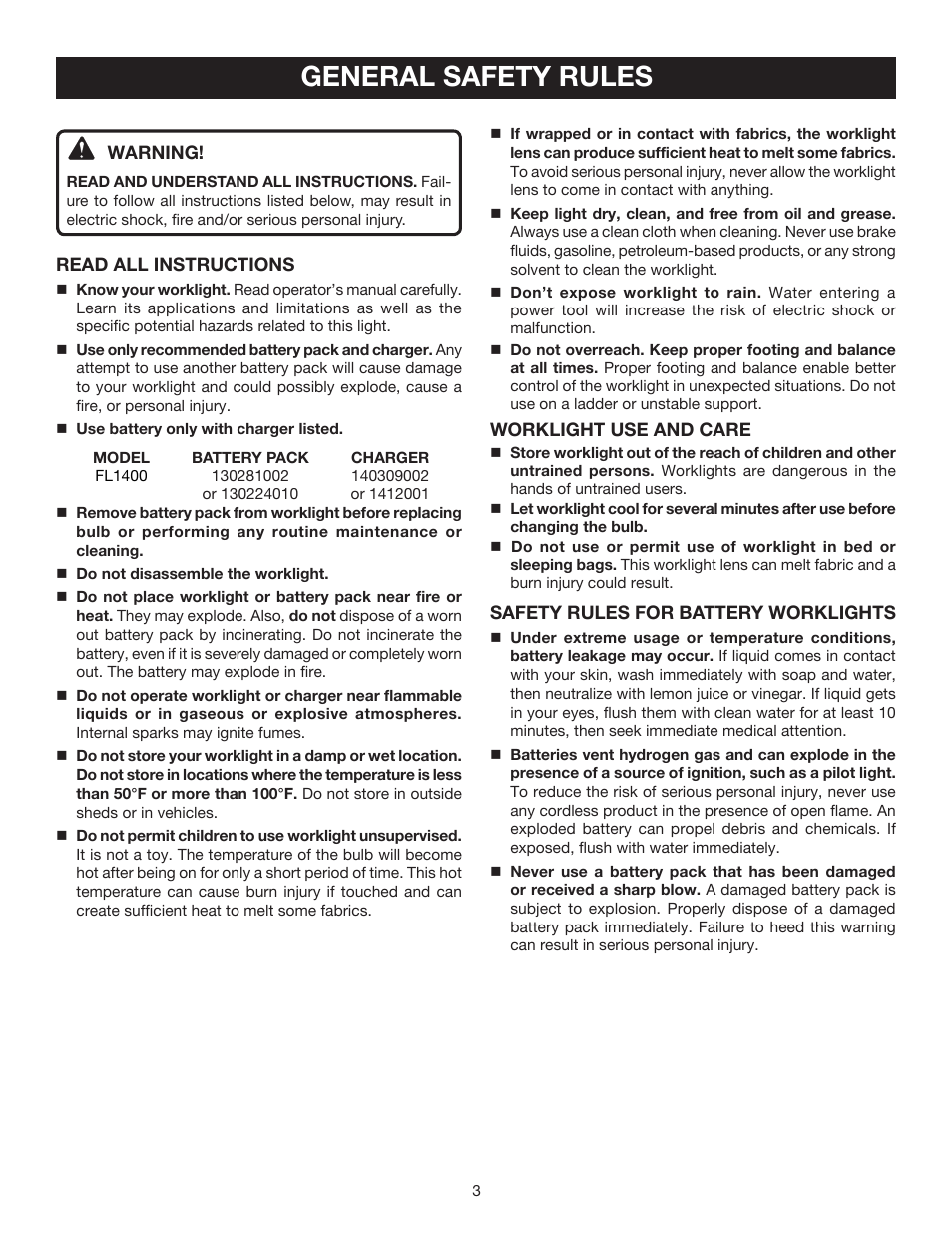 General safety rules | Ryobi FL1400 User Manual | Page 3 / 8