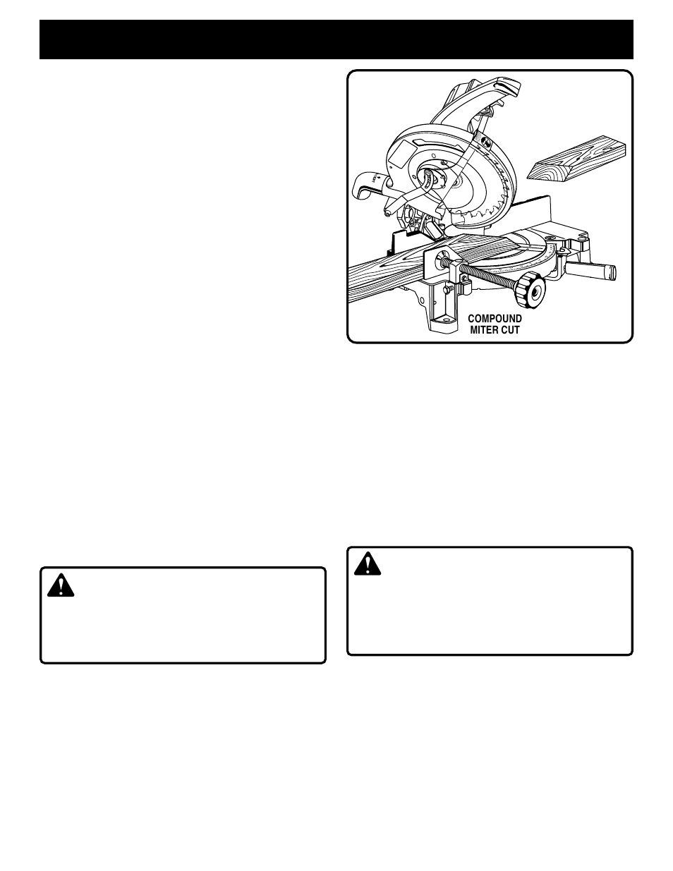 Operation, Warning, Compound miter cut | Page 21, Fig. 29 | Ryobi TS230 User Manual | Page 21 / 28