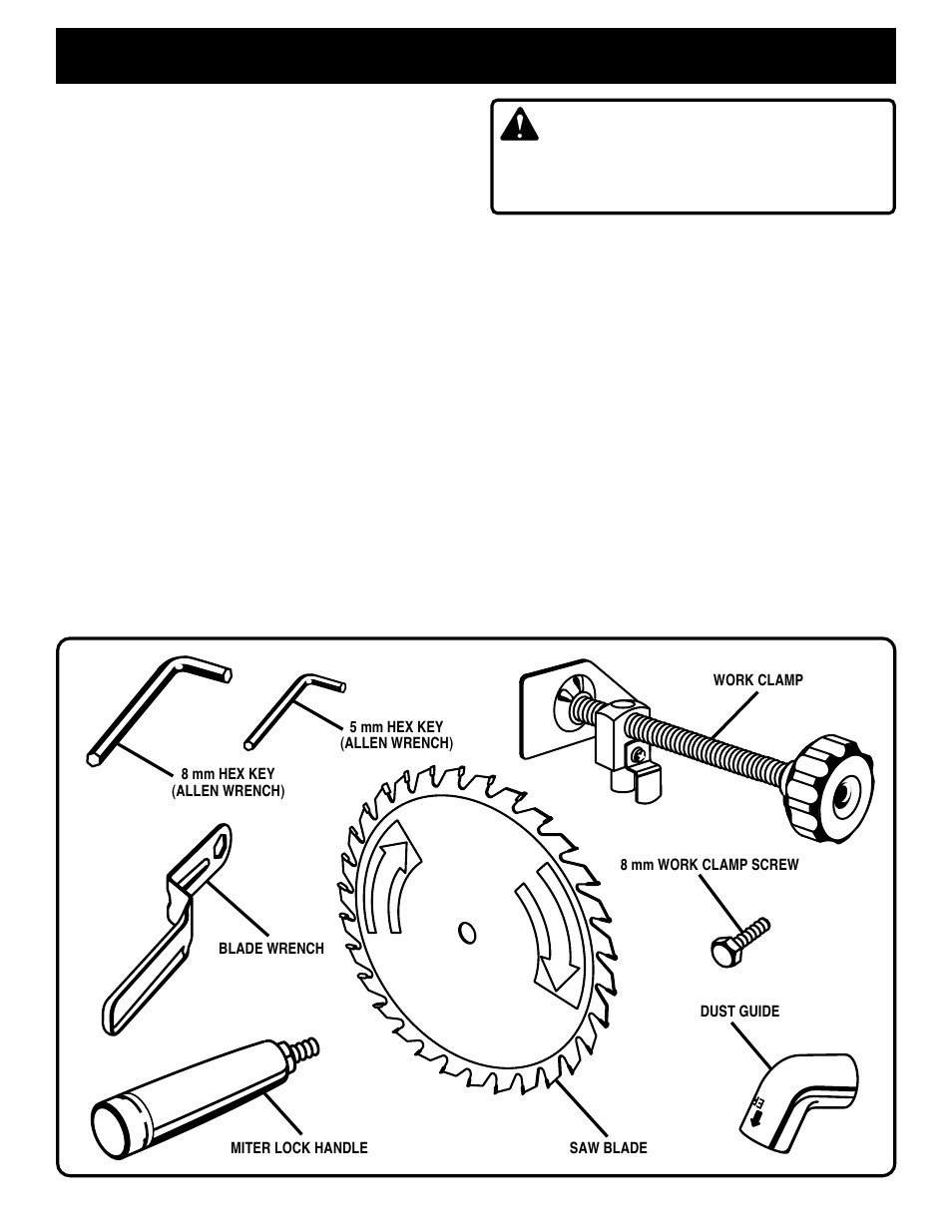 Unpacking and checking contents, Warning | Ryobi TS230 User Manual | Page 8 / 28