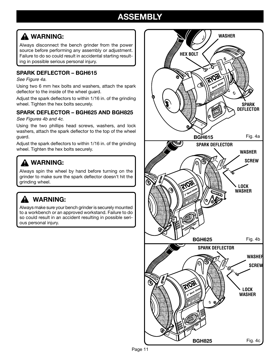 Assembly, Warning | Ryobi BGH615 User Manual | Page 11 / 18