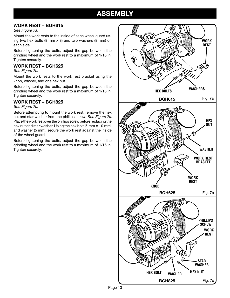 Assembly | Ryobi BGH615 User Manual | Page 13 / 18