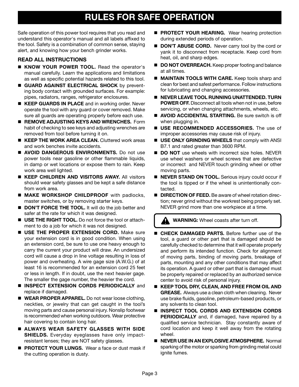 Rules for safe operation | Ryobi BGH615 User Manual | Page 3 / 18