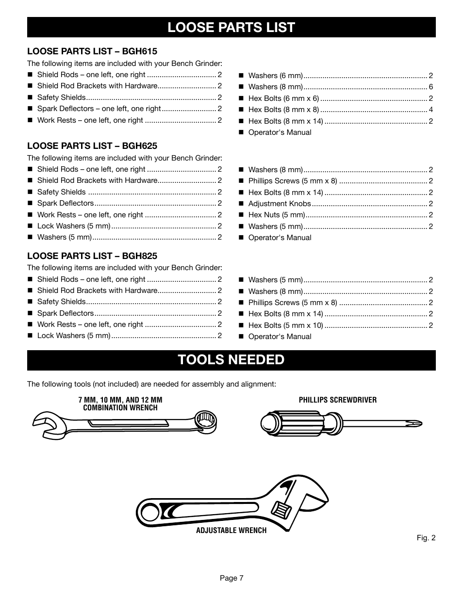 Loose parts list, Tools needed | Ryobi BGH615 User Manual | Page 7 / 18