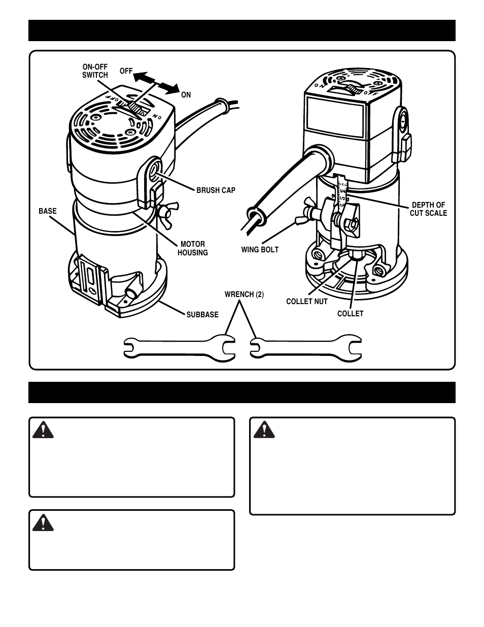 Features, Adjustments, Warning | Ryobi TR30 User Manual | Page 7 / 14