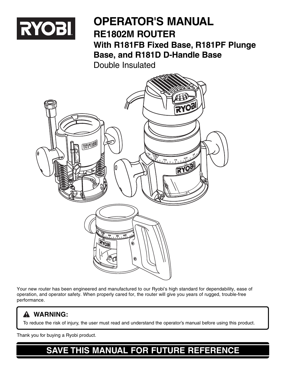 Ryobi RE1802M User Manual | 24 pages