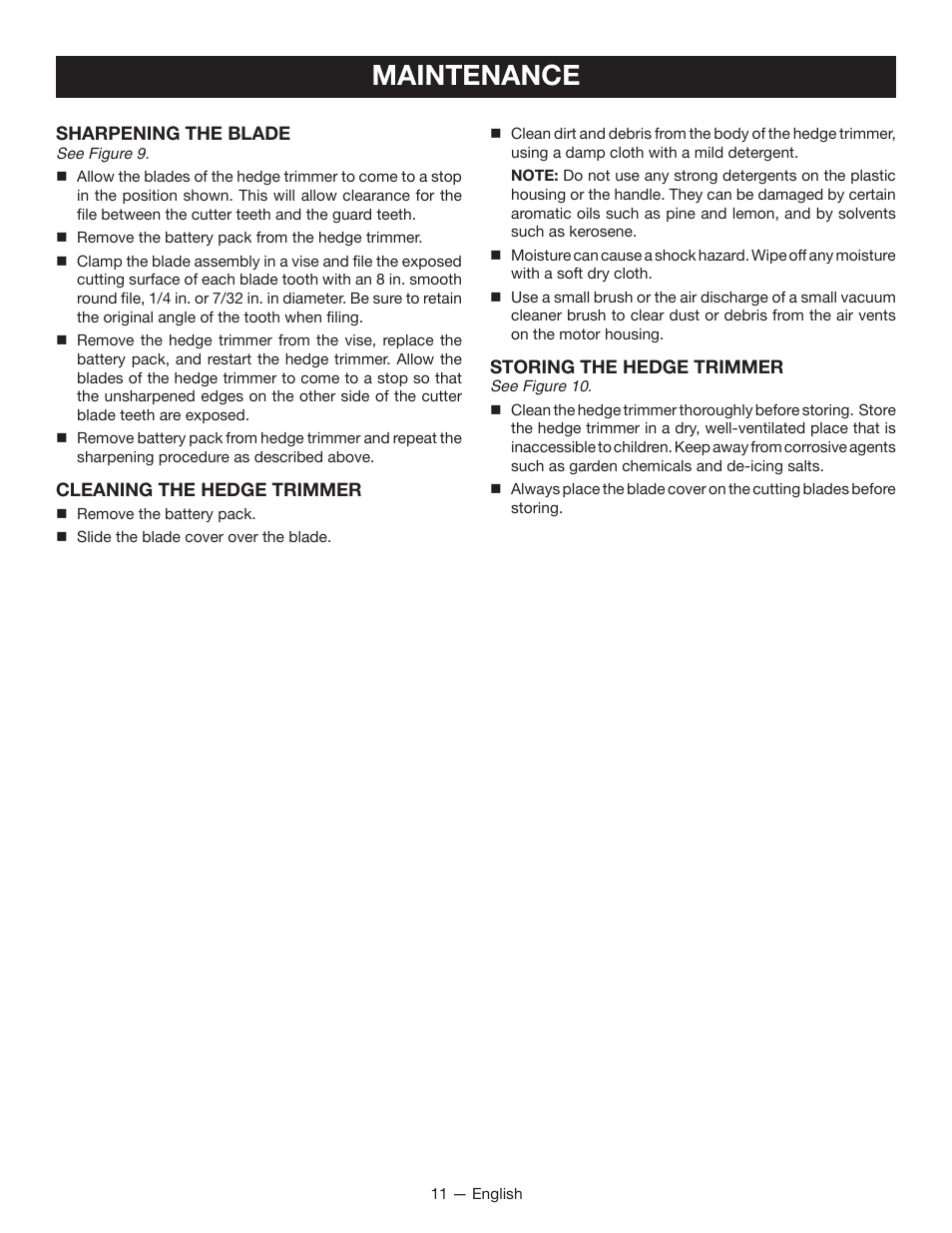 Maintenance | Ryobi RY24600 User Manual | Page 13 / 38