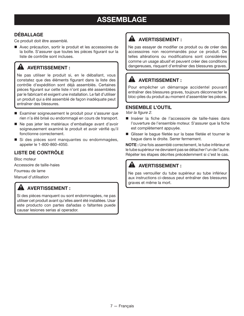 Assemblage | Ryobi RY24600 User Manual | Page 20 / 38