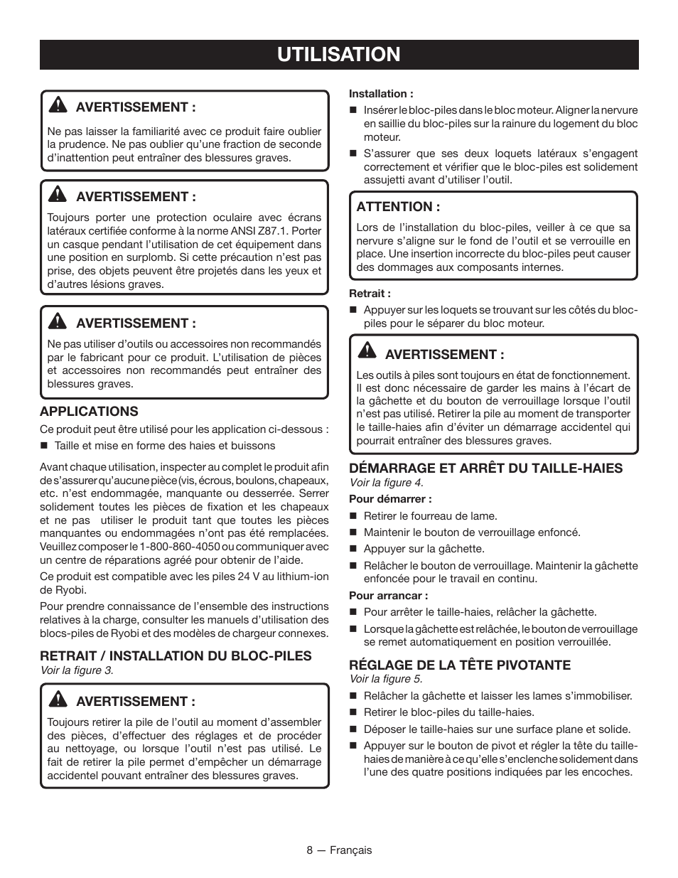 Utilisation | Ryobi RY24600 User Manual | Page 21 / 38