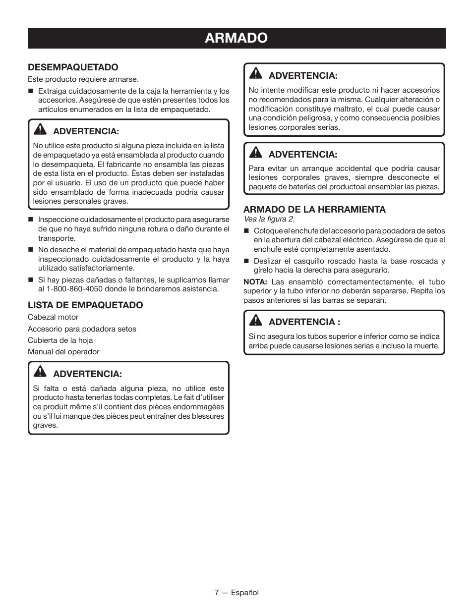 Armado | Ryobi RY24600 User Manual | Page 31 / 38