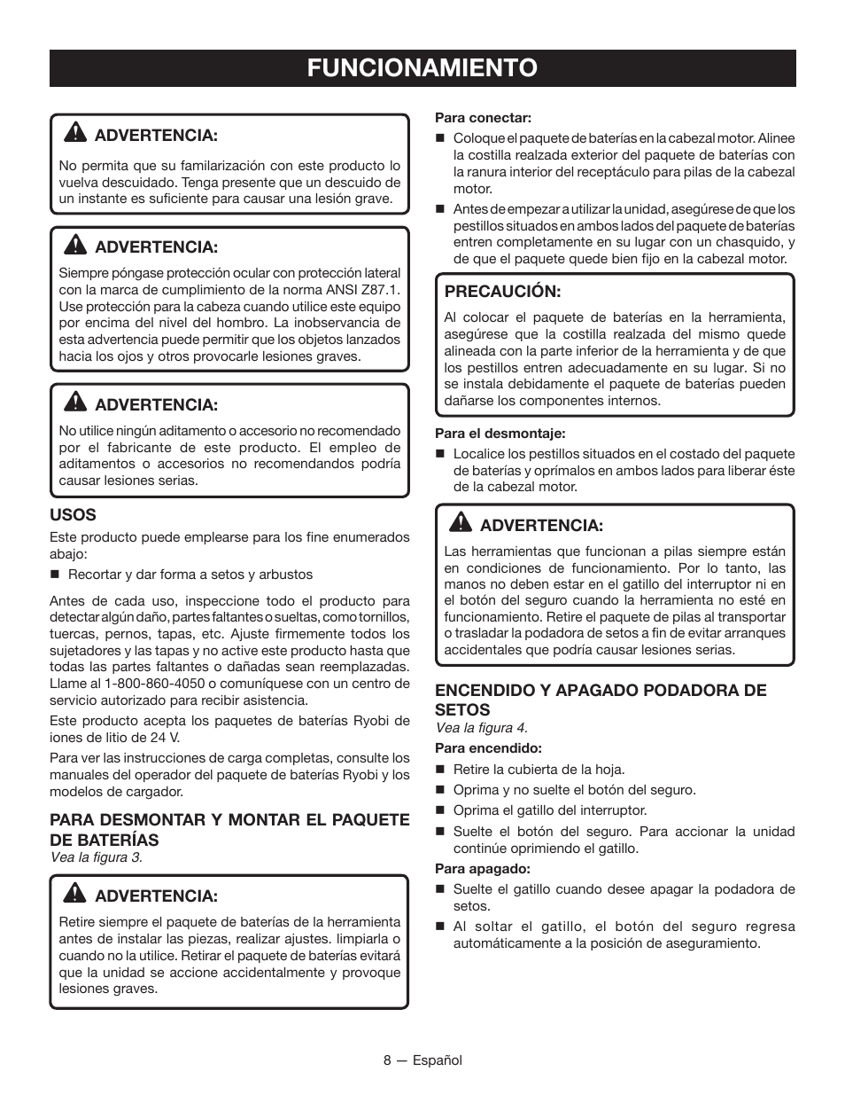 Funcionamiento | Ryobi RY24600 User Manual | Page 32 / 38