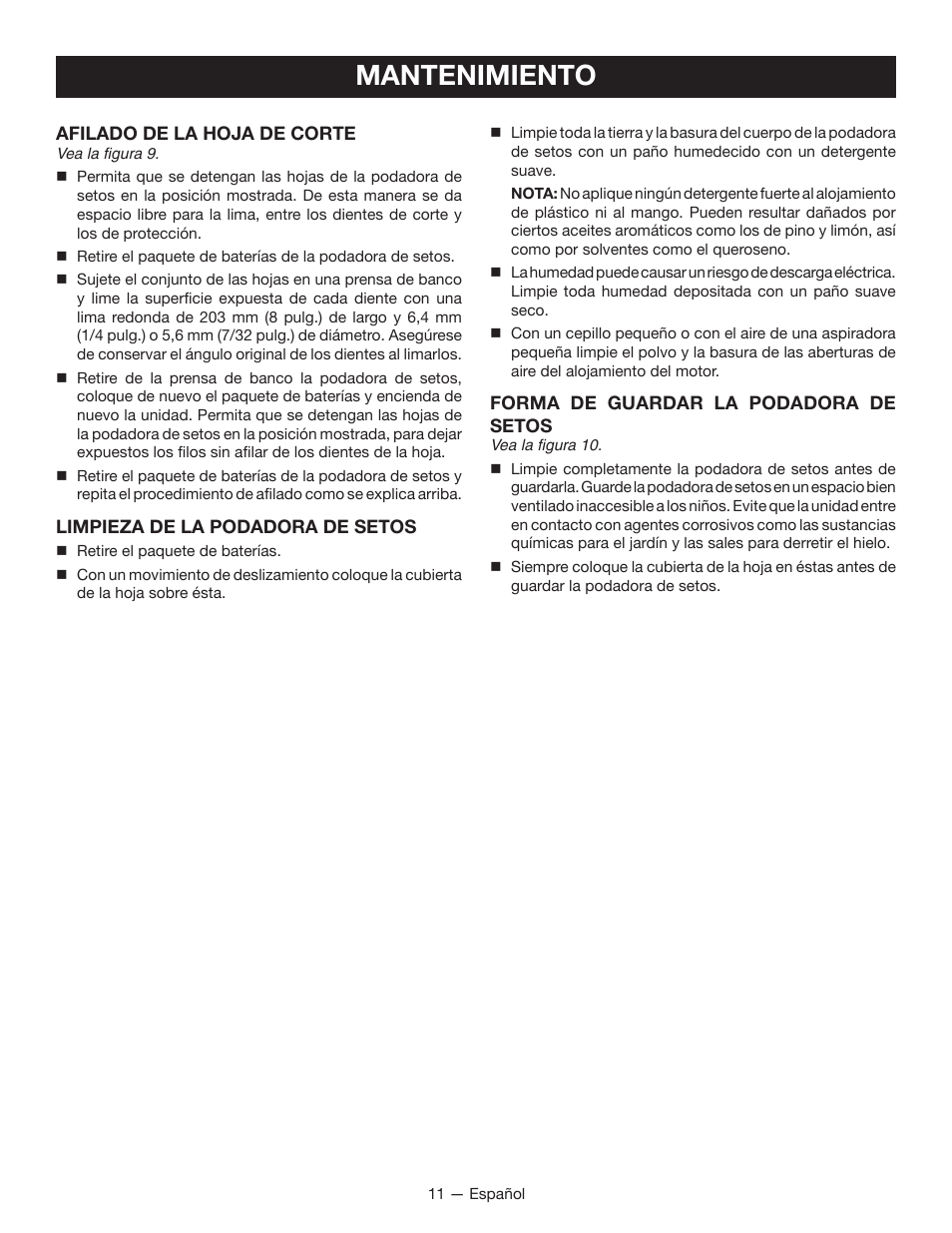 Mantenimiento | Ryobi RY24600 User Manual | Page 35 / 38