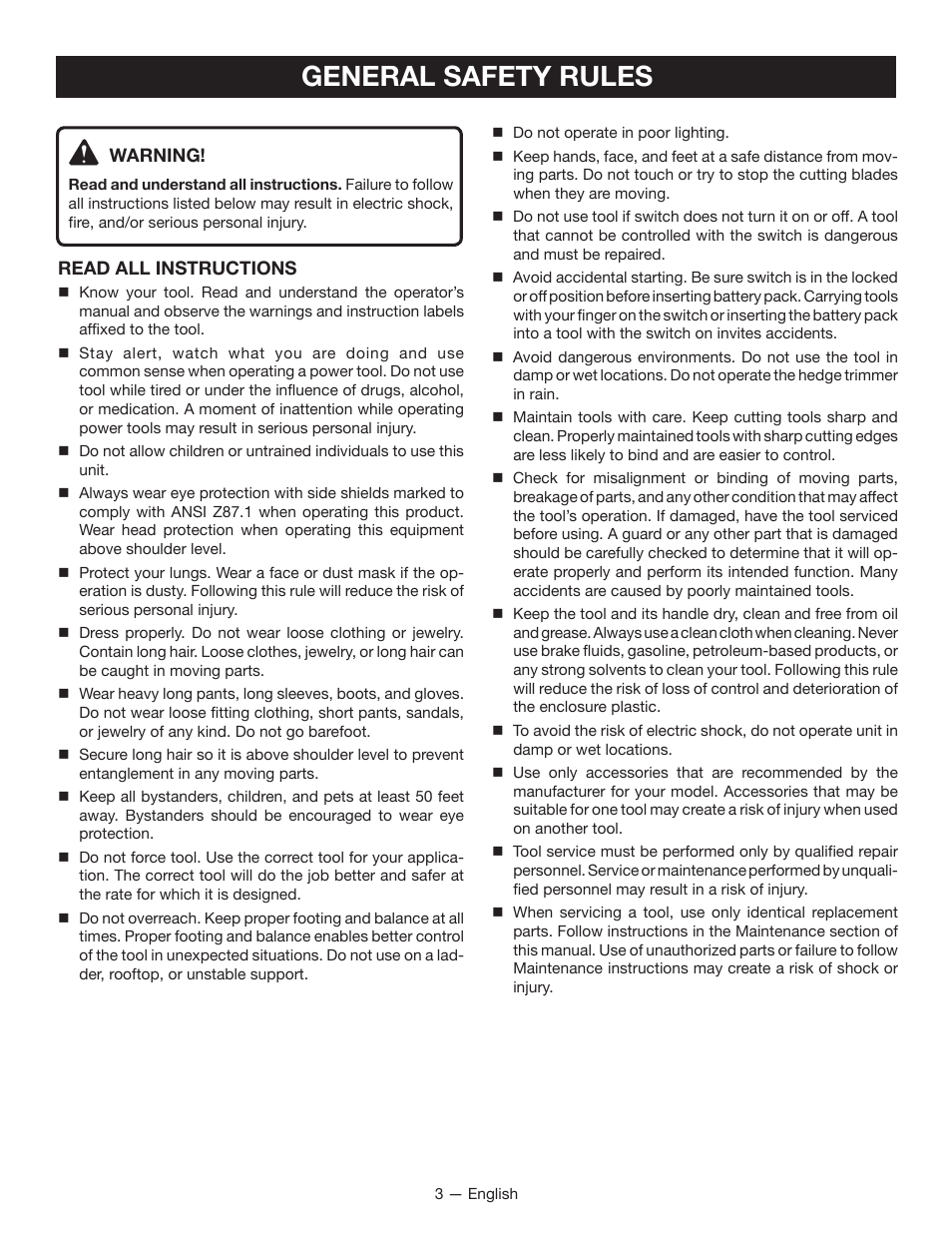 General safety rules | Ryobi RY24600 User Manual | Page 5 / 38