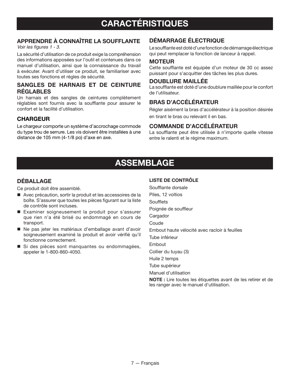 Caractéristiques assemblage | Ryobi RY09600 User Manual | Page 23 / 50
