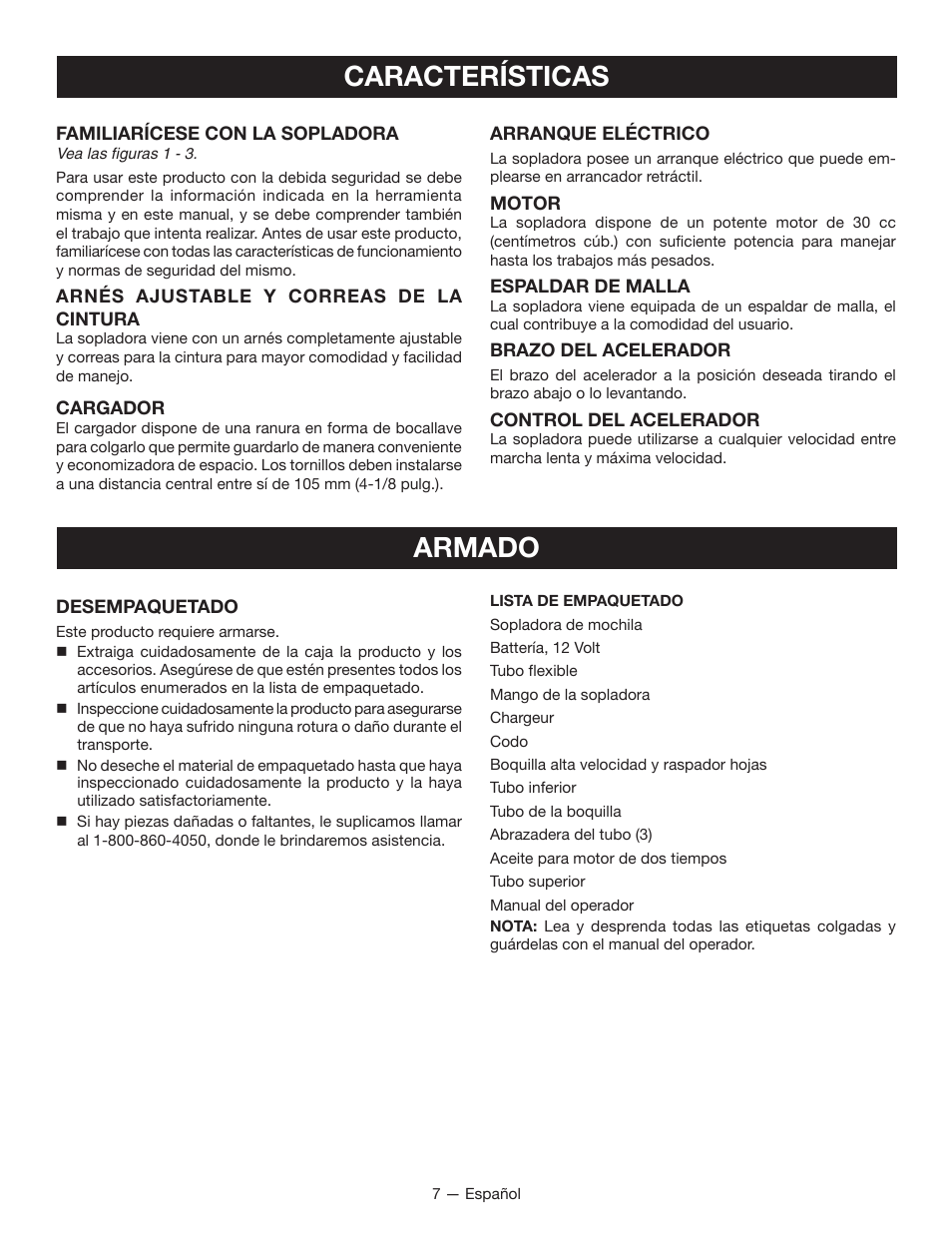 Características armado | Ryobi RY09600 User Manual | Page 37 / 50