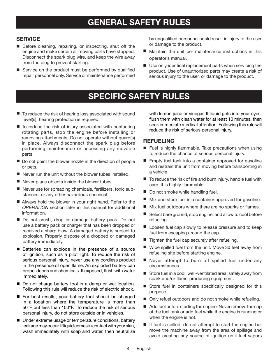 Specific safety rules, General safety rules | Ryobi RY09600 User Manual | Page 6 / 50