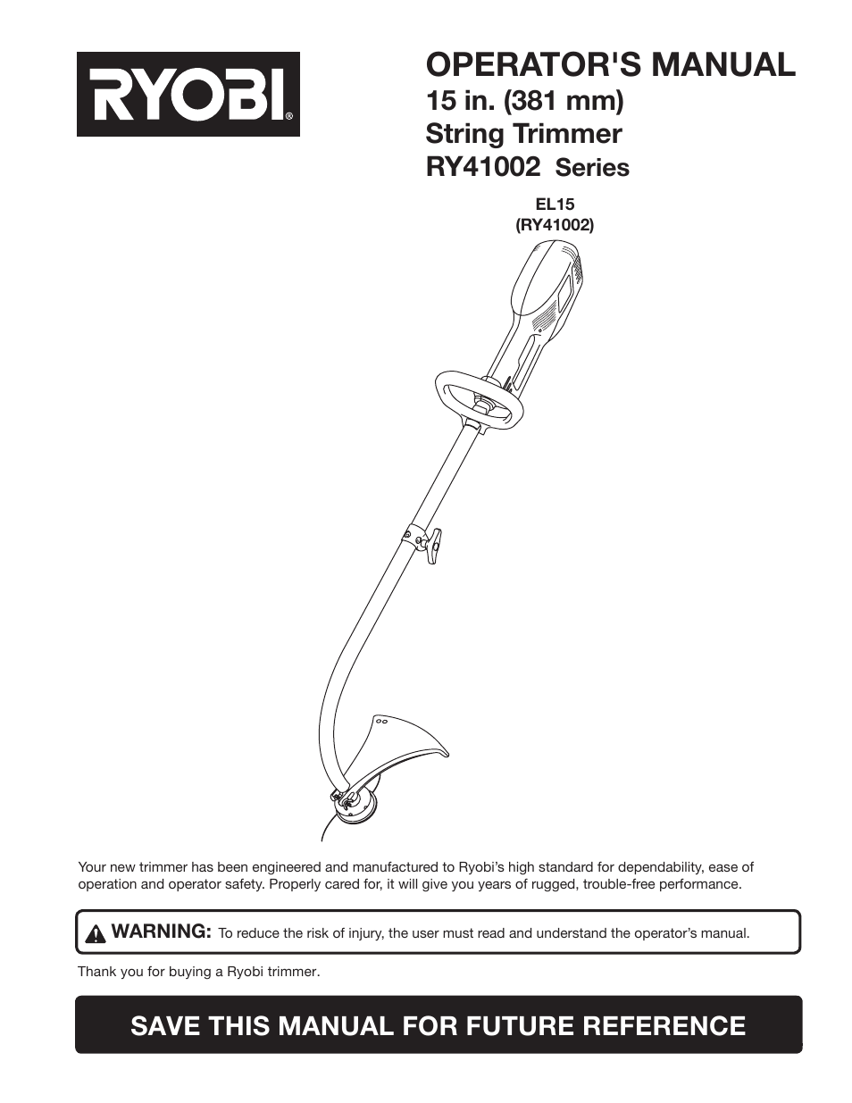 Ryobi RY41002 User Manual | 18 pages