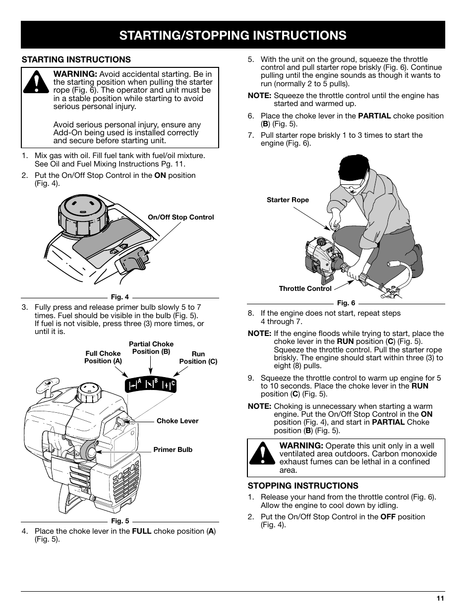 Starting/stopping instructions | Ryobi 725rE User Manual | Page 11 / 28