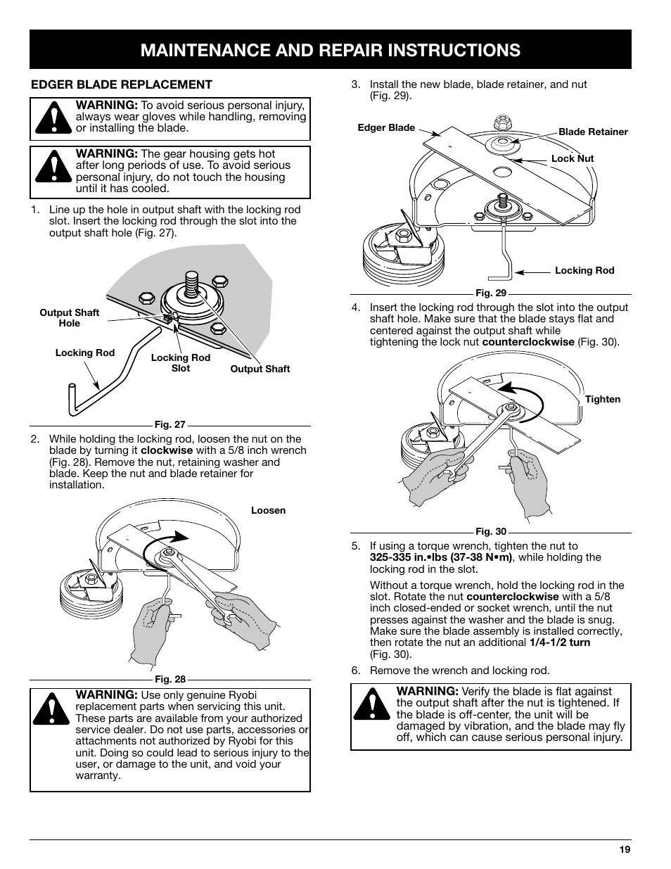 Maintenance and repair instructions | Ryobi 725rE User Manual | Page 19 / 28