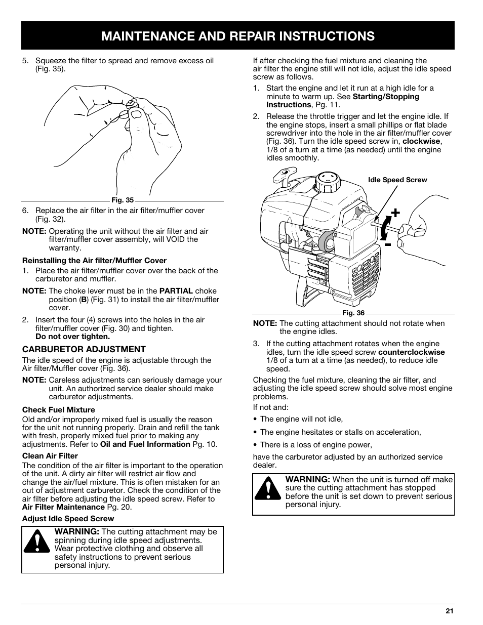 Maintenance and repair instructions | Ryobi 725rE User Manual | Page 21 / 28