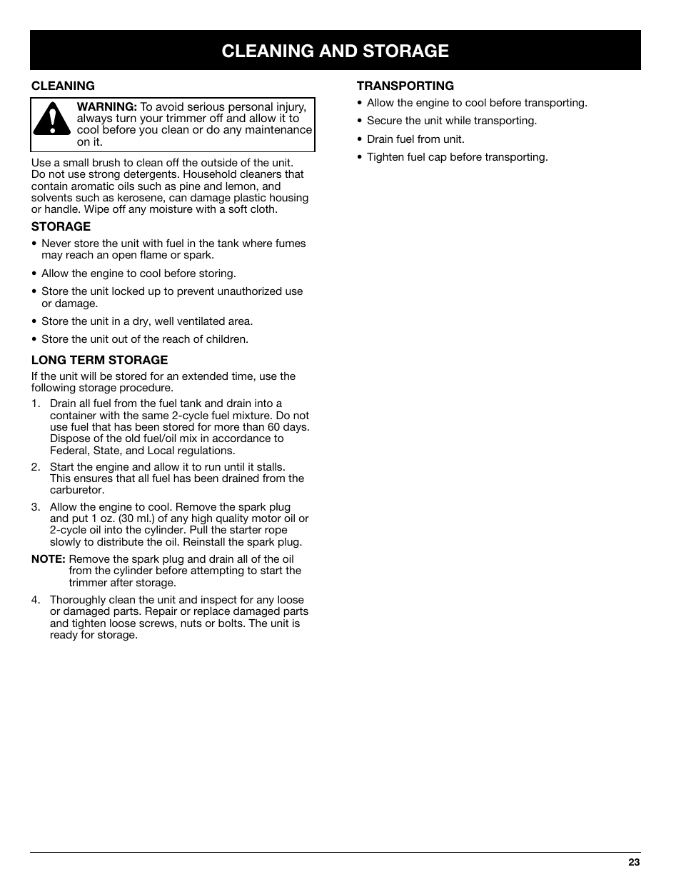Cleaning and storage | Ryobi 725rE User Manual | Page 23 / 28