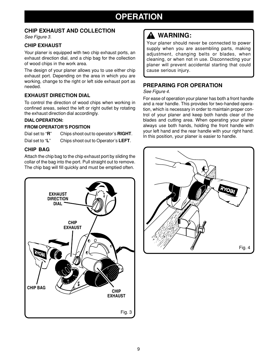 Operation, Warning | Ryobi HPL50 User Manual | Page 9 / 18